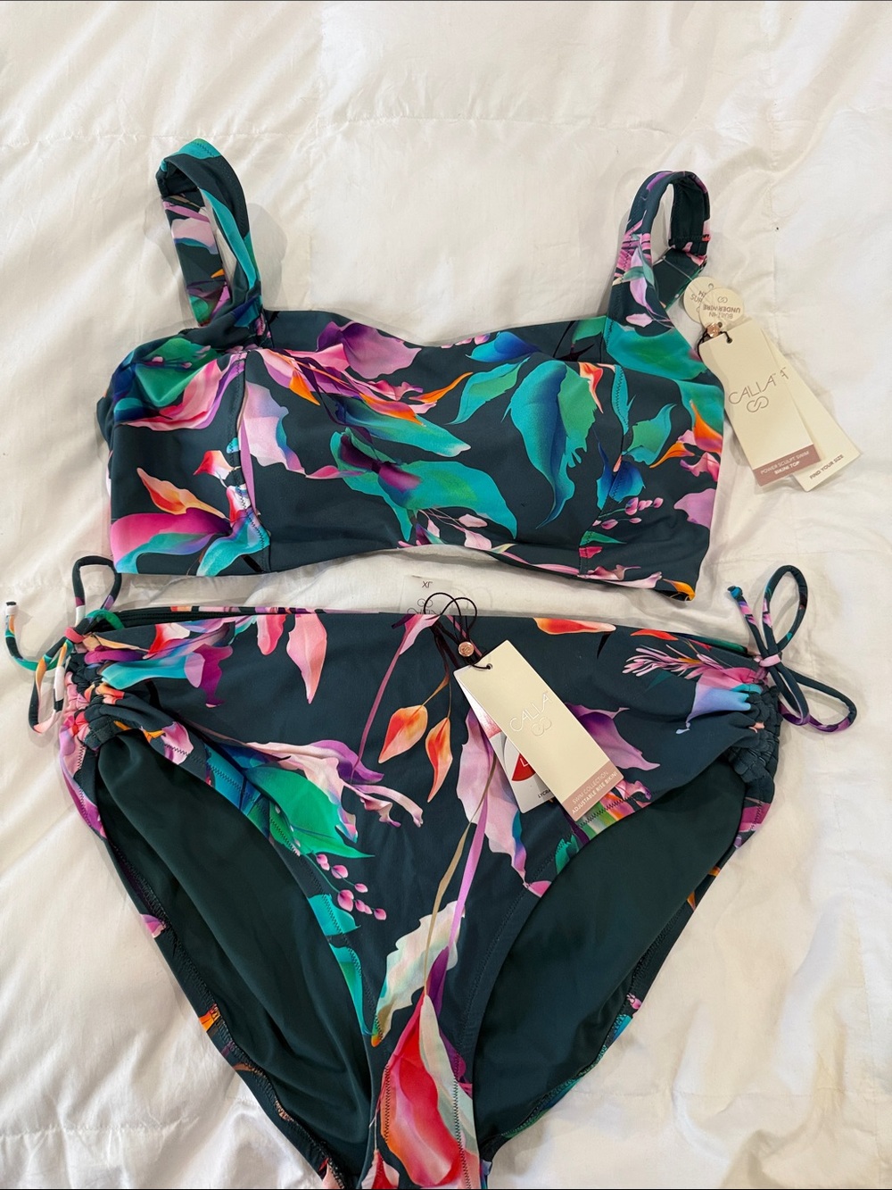 CALIA nwt aqua multi Floral Print High-Waist Bikini Set - Teal Multi